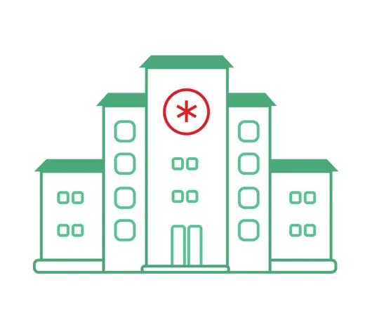 Line illustration of a hospital building