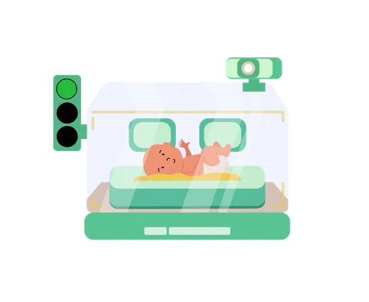 Camera-based neonatal monitoring setup above an incubator